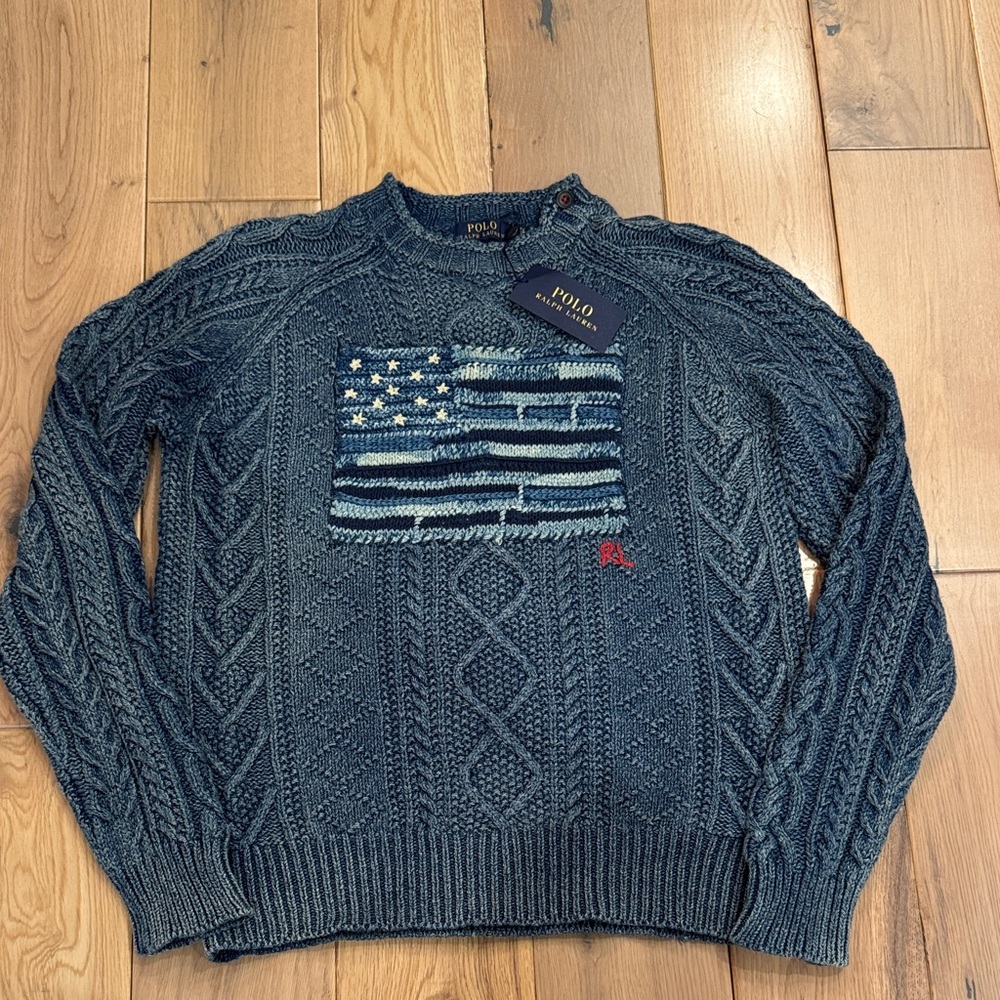 Vintage Polo Ralph Lauren indigo flag cable sweater